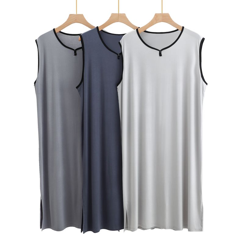 Modal Pyjamas Herren Lange Weste Lässig Lose Integrierte Große Größe Loungewear Bademantel Kleid-XL_voghion.com