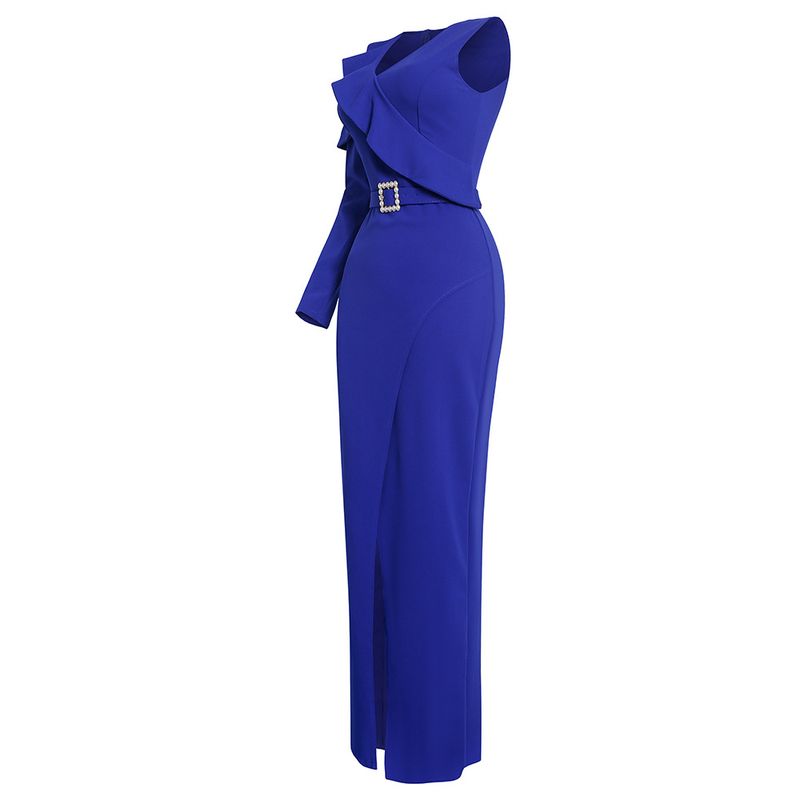 Vestido largo irregular ajustado de talla grande para mujer, vestido de un solo hombro, vestido largo musulmán_voghion.com