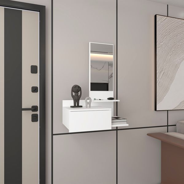 Sitka Floating Hallway Cabinet, 1 Drawer, 3 Shelves, 1 Mirror_voghion.com
