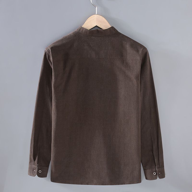 Giacca da lavoro in lino retrò da uomo, stile camicia con colletto rialzato, nuova collezione autunnale_voghion.com