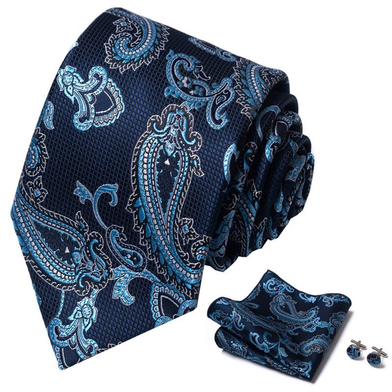 Corbata de seda de poliéster de alta calidad unisex para hombre, corbata formal de color sólido, bolsillo, toalla, gemelos, juego de jacquard_voghion.com