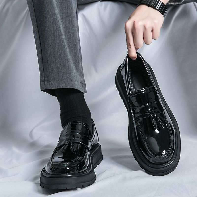 Hochwertige Lederschuhe für Männer mit Sinn für britischen Stil, hoher Leibhöhe, dicker Sohle, trendig und glänzend_voghion.com