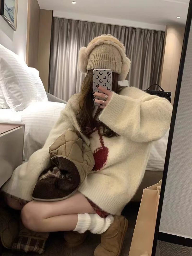 Niche Design Embroidered Loose Lazy Style Wool Sweater Women's Base Layer Autumn Winter New Knitted Top_voghion.com