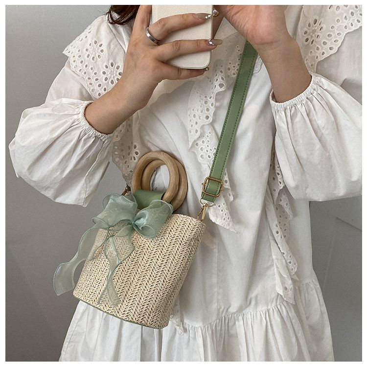 Borsa a secchiello da donna, stile giardino, borsa in erba, borsa a secchiello alla moda femminile, piccola borsa intrecciata, borsa a tracolla con tracolla singola_voghion.com