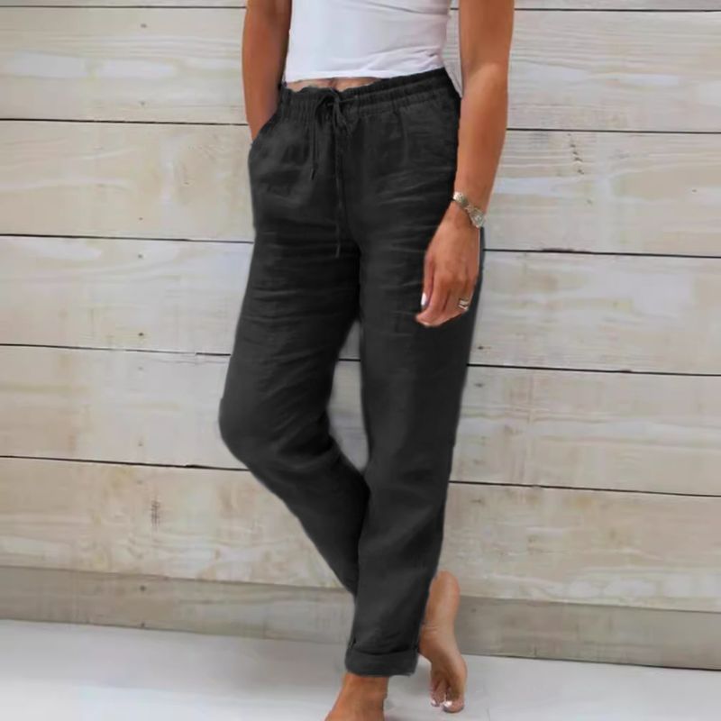 Pantalon large en lin pour femme – Pantalon d'été respirant taille haute (S-XXL, 8 couleurs) – Coupe ample et taille élastique pour un style décontracté et bohème_voghion.com