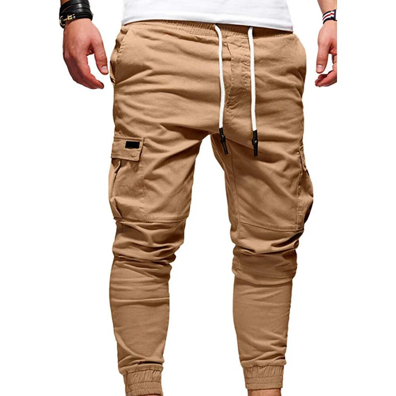 Herren-Arbeitshose mit mehreren Taschen, Outdoor-Sport-Arbeitshose, kleines Bein mit elastischem Kordelzug, lange Freizeithose für Herren_voghion.com
