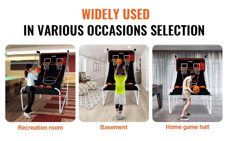 VEVOR Foldable Basketball Arcade Game, 2 Player Indoor Basketball Game, Home Dual Shot Sport With 5 Balls, 8 Game Modes, Electronic Scoreboard, And Inflation Pump, For Kids, Adults (Black & White)_voghion.com