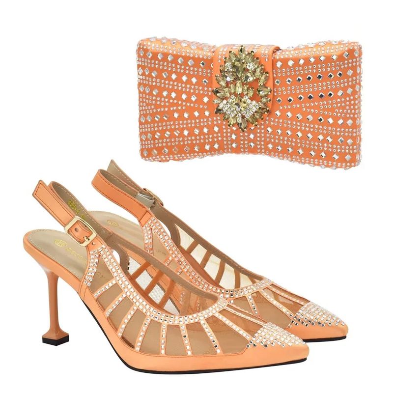 Sandali con tacco a spillo incastonati di diamanti con set di borse da cena Borsa da sera con strass dal design elegante_voghion.com