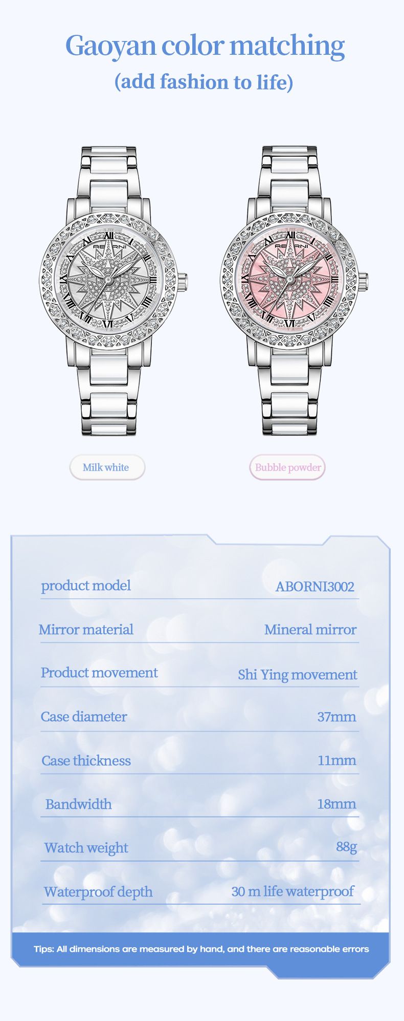 Modische Damenuhr mit Strasssteinen, Keramiklünette und wasserdicht – Elegante Quarzarmbanduhr für Damen, Edelstahlarmband, Mineralglas_voghion.com