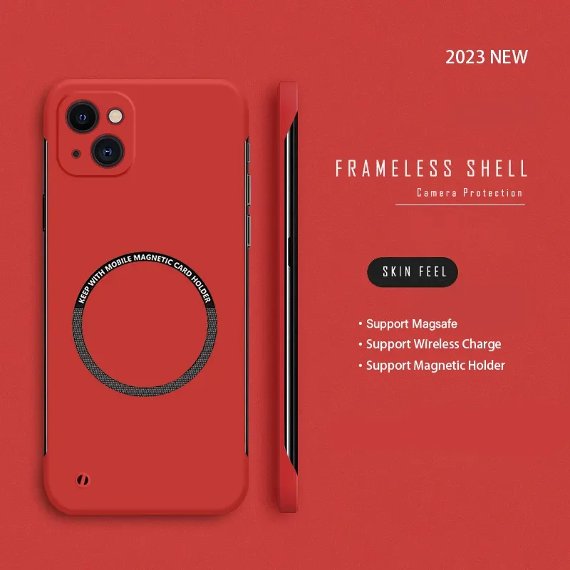 Harte PC Rahmenlose magnetische Telefonhülle für iPhone 13 12 11 Pro Max Mini 15 14 Plus Magsafe Matte dünne Abdeckung_voghion.com