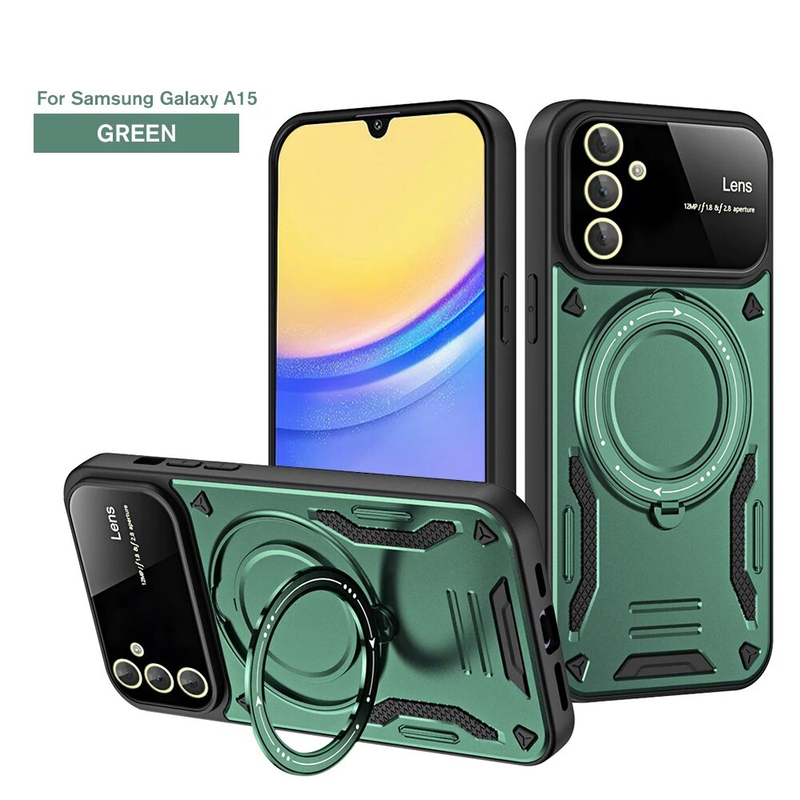For Samsung A15 Case Full Lens Protection Magnetic Cover Galaxy A05s A05 4G A25 A35 A55 5G 360° Rotate Hidden Ring Stand_voghion.com