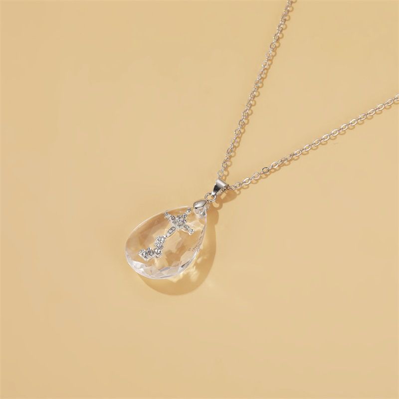 Collana con ciondolo a forma di croce di cristallo religioso Yuanjing, con scala celeste, tempestata di diamanti, per uomo e donna._voghion.com