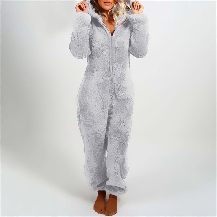 Frauenhaar plus dicker pelziger Overall mit Kapuze, Pyjama, Eltern-Kind-Anzug_voghion.com