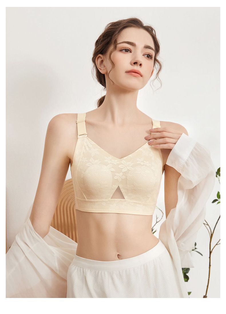 Full cup, large chest, small seamless lingerie for women in summer, slim fit, gathered and gathered, no steel ring,_voghion.com