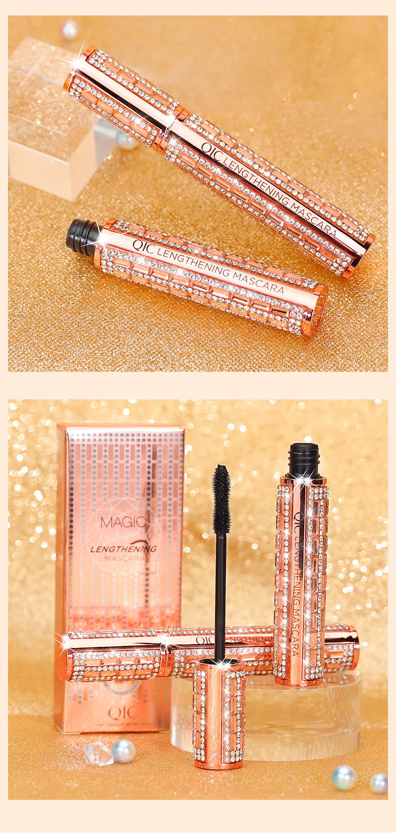 Diamond Mascara, wasserfest, natürlicher Curling, Erdnuss-Silikon-Bürstenkopf, Primer_voghion.com