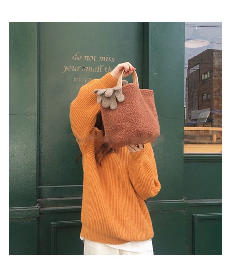 Borsa invernale in peluche a tracolla in lana tinta unita di grande capacità, edizione coreana, semplice e versatile B_voghion.com