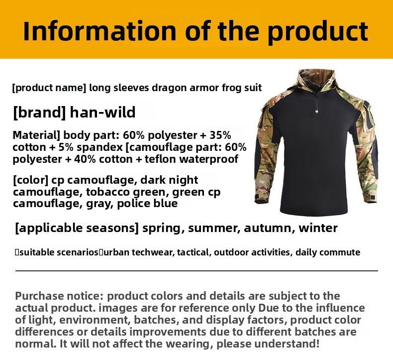 Hanye Outdoor New Dragon Armor Set Frog Tuta da combattimento a maniche lunghe da uomo, mimetica, tattica_voghion.com