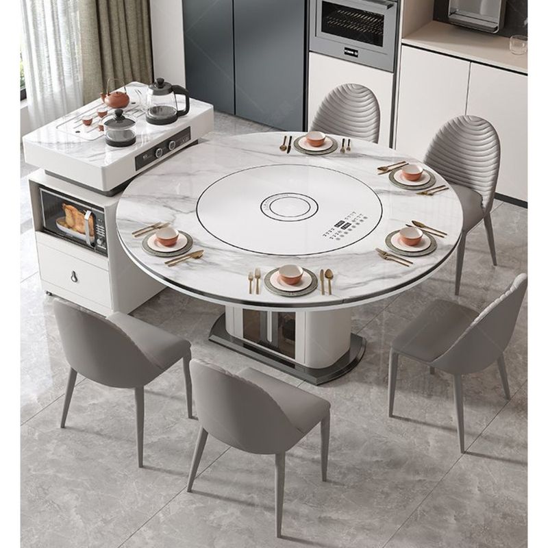 2025 New Model Island Extendable Modern Simple With Tea Brewing Induction Cooker Light Luxury Rock Board Dining Table_voghion.com