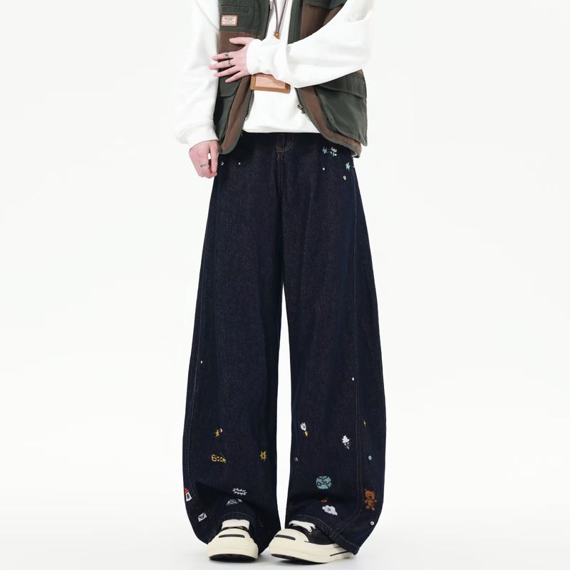 Unisex High-Street Wide-Leg Jeans For Teens – Trendy Baggy Denim Pants With Unique Blade Design_voghion.com