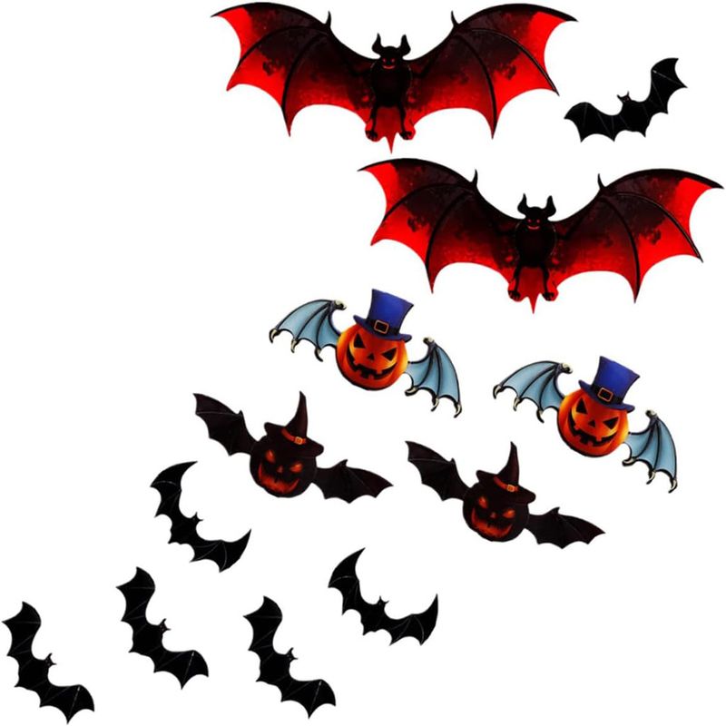 12PCS Colorful Stereoscopic Bat Halloween Stickers Decorative Party Wall Stickers_voghion.com