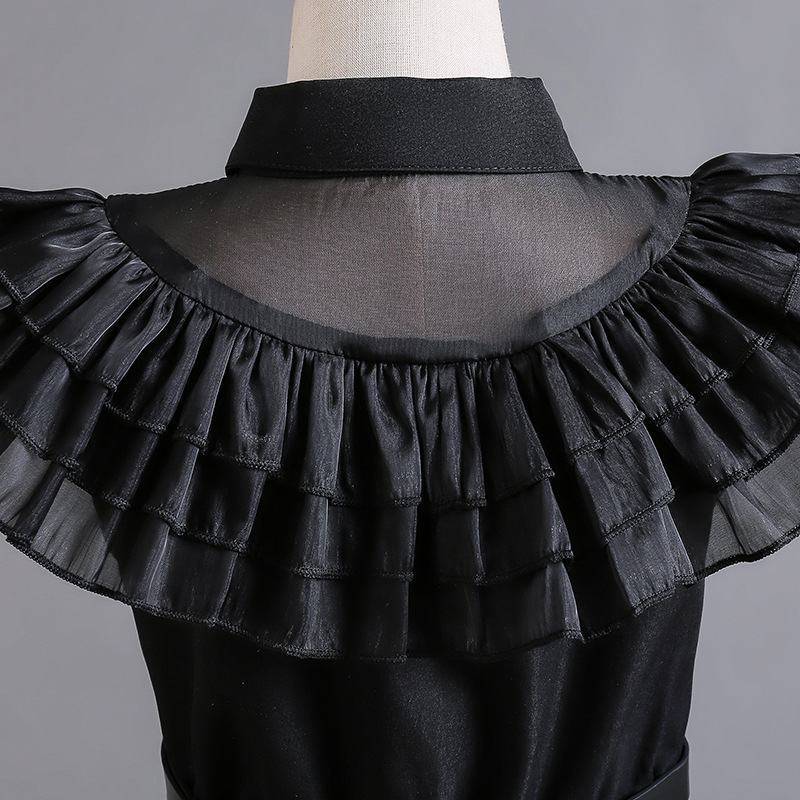 Mutter & Kinder Mädchen Mesh Hohl Kuchen Kleid Cosplay Addams Familie Mittwoch Kleid_voghion.com