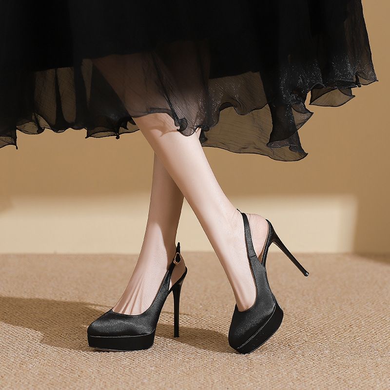 Herbst/Winter Neue Schwarze Satin Stiletto Heel Damen Wasserdichte Chunky Sohle Arbeitsstiefel Vielseitig_voghion.com