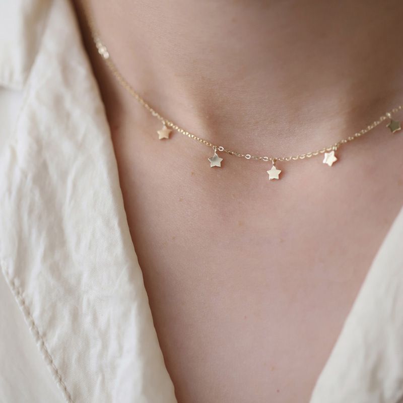 WOOZU Sterling Sier Korean Glossy Cute Small Star Clavicle Necklaces For Women French Wedding Plated 14k Gold Jewelry_voghion.com