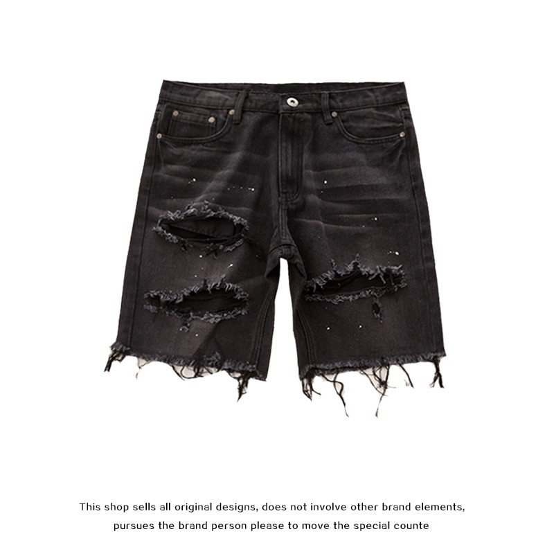 Vêtements pour hommes High Street Retro Hole Shorts Hommes Grande Taille Old Raw Edge Beggar Denim Shorts Ins_voghion.com