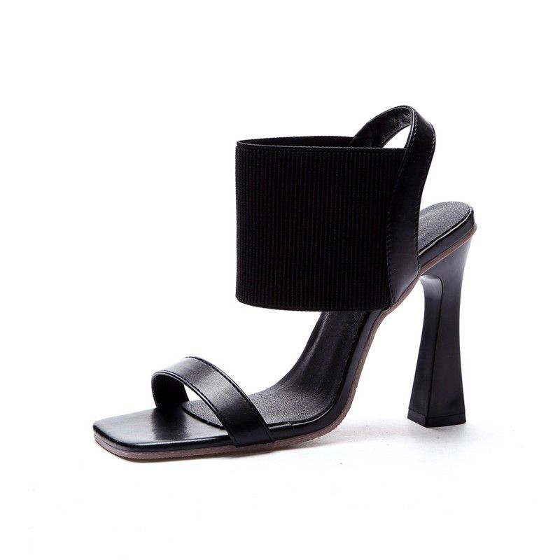 2025 Spring/Summer New High Single Shoes Design Sense, Small And Popular Women's Casual Pure Black Elastic Heel Shoes,_voghion.com