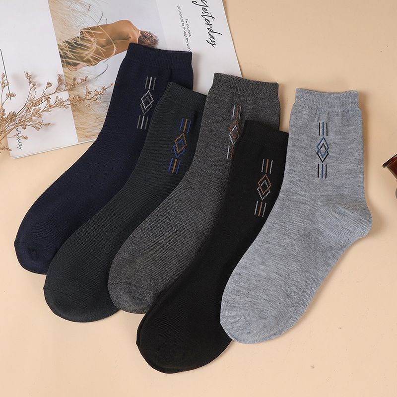 Long Tube Small Diamond Pattern Men's Business Casual Dad Middle-aged Elderly Thickened Autumn And Winter Mid-length_voghion.com