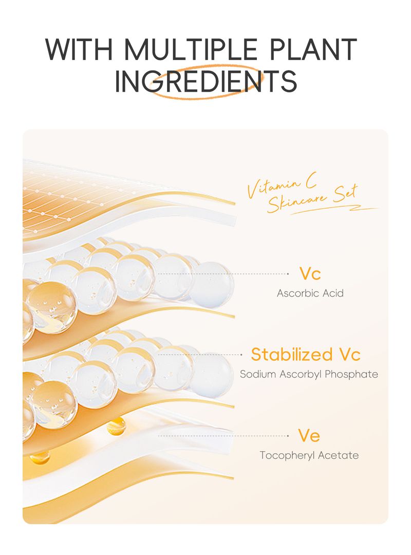 Seturi Produs nou LAIKOU Vitamina C Kit de îngrijire a pielii cu 6 piese Hidratare, hidratare și iluminare a culorii pielii_voghion.com