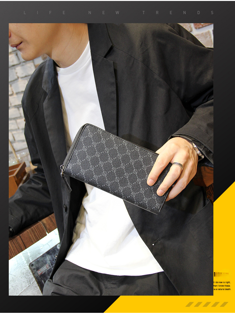 Practical new men's checkered long wallet, trendy and casual pattern wallet, personalized long card bag clip_voghion.com