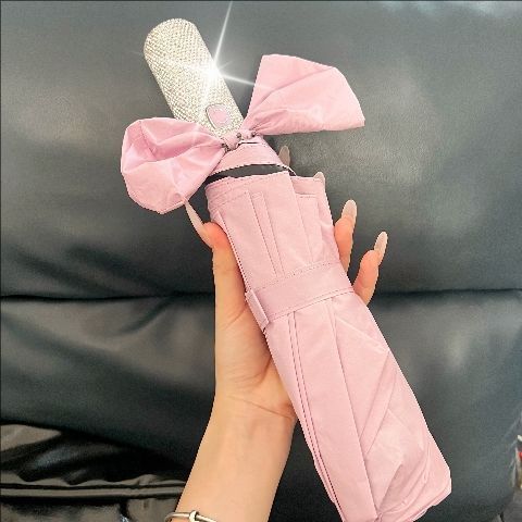 Luxury Diamond-Studded Automatic Umbrella – 24 Ribs Windproof UV Protection Sun & Rain Shield, Long Handle Folding Parasol For Women & Men_voghion.com