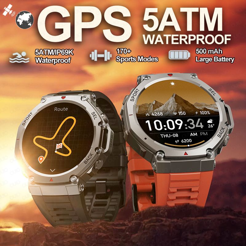 Montre connectée GPS originale T-Rex 3 pour hommes, étanche 5 ATM, avec horloge de natation, plus de 170 modes sportifs, appels HD, compatible avec Huawei, Samsung, Android et iOS (2025)_voghion.com