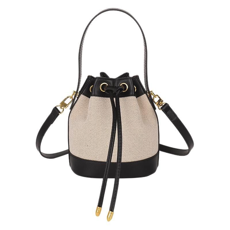 Borsa a secchiello con tracolla e coulisse da donna, borsa a mano color block_voghion.com