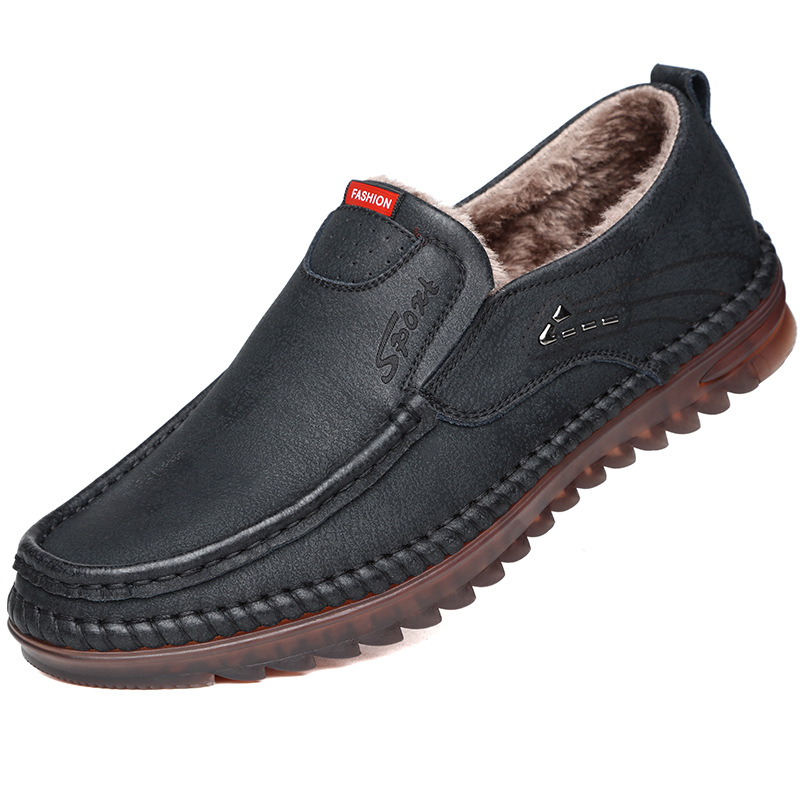 Adequado para todas as estações Primavera Respirável Novo Casual Sola Macia Sapatos de Couro Masculinos Sem Cadarço_voghion.com
