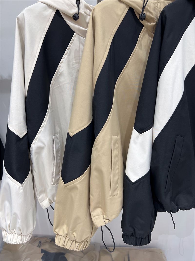 Autumn Outfit Color Block Hooded Women's Top Design Trendy Workwear Baseball Jacket_voghion.com