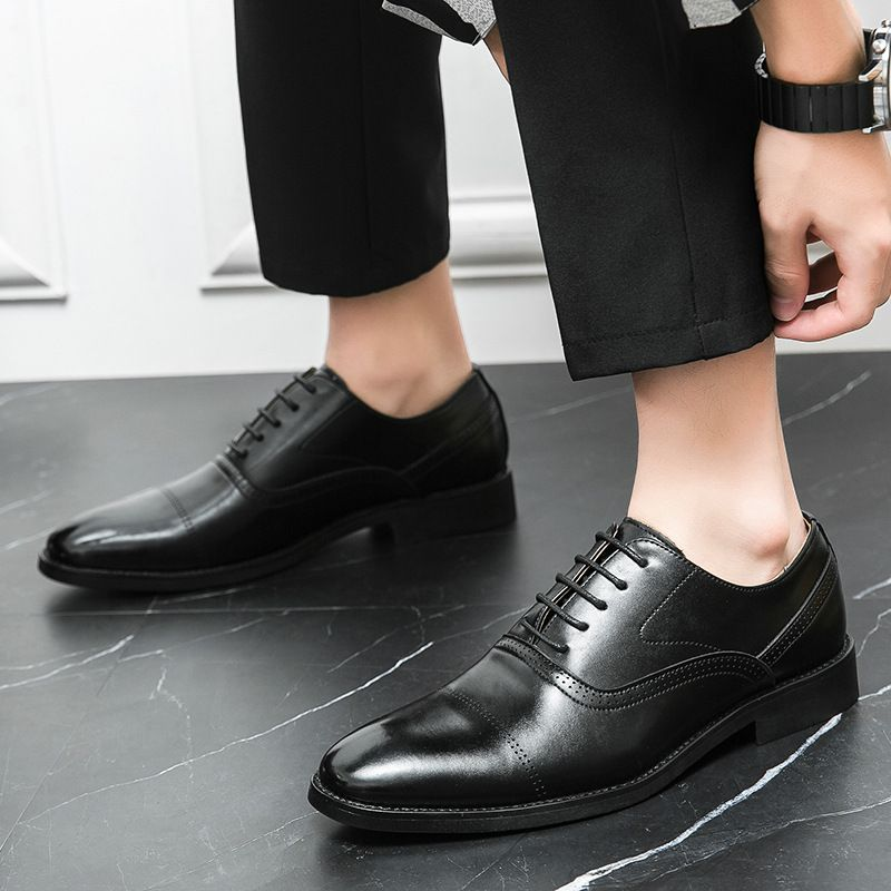 Large size business Men's fashion formal Oxford simple pure color lace-up leather shoes_voghion.com