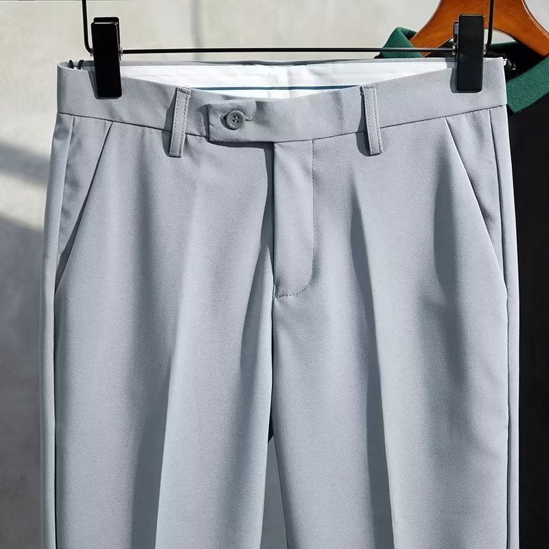 Herrenbekleidung Freizeithosen Frühling und Herbst Sommer dünne elastische Anzughosen Neun-Punkt-Hose_voghion.com