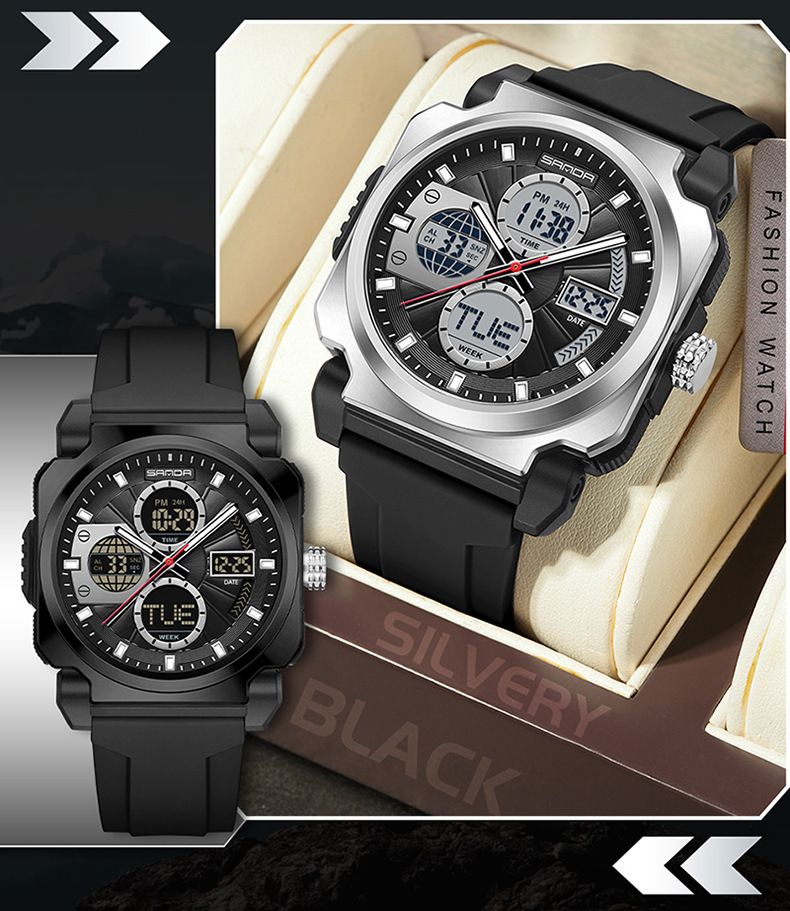 Men's Digital Analog Sports Watch With Multi-Function, Waterproof, LED Backlight, Dual Time, Stopwatch, Alarm, And Date Display Waterproof Watch_voghion.com