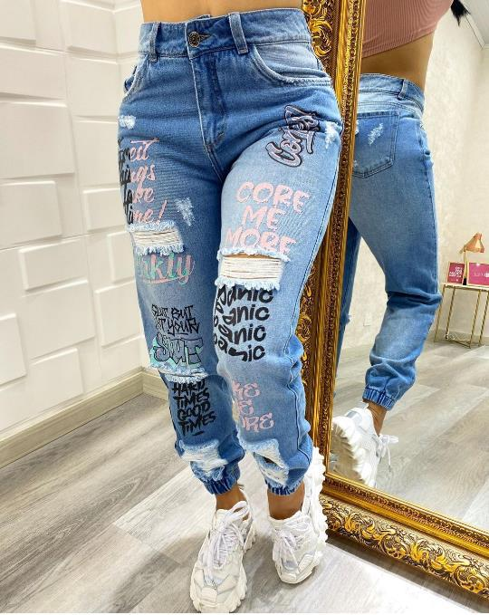 Modische, vielseitige Damenhose mit Buchstabendruck_voghion.com