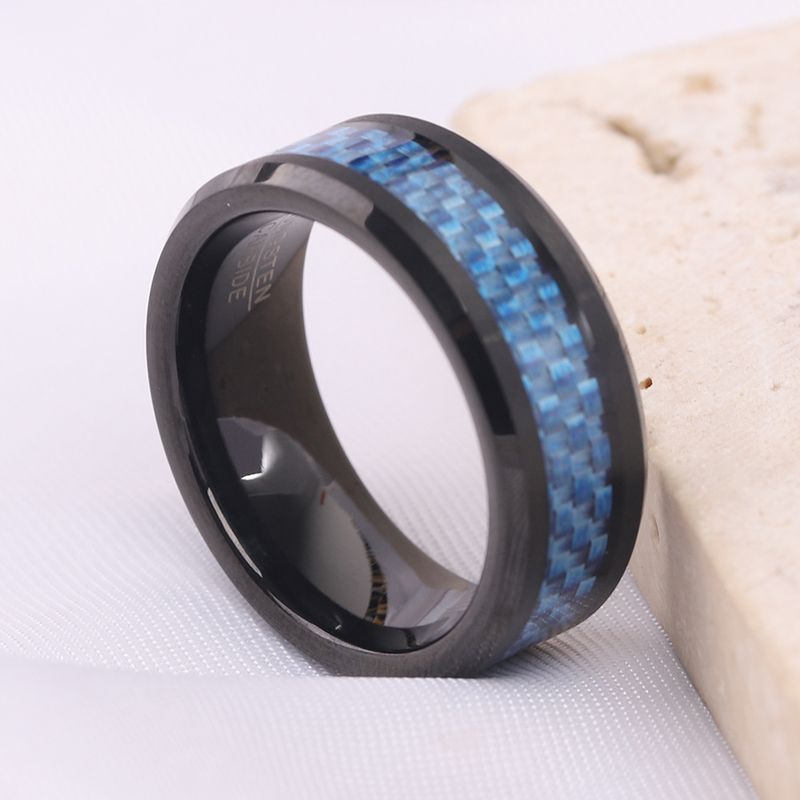 Anello alla moda da 8 mm di larghezza in tungsteno e fibra di carbonio per uomo in più colori_voghion.com