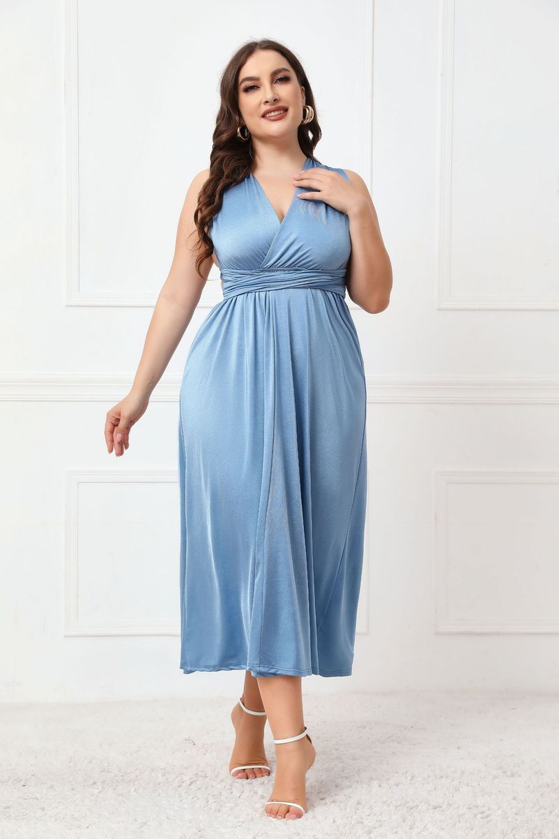 Women's dress long skirt sexy backless dress summer strap cross V-neck mid-length skirt_voghion.com