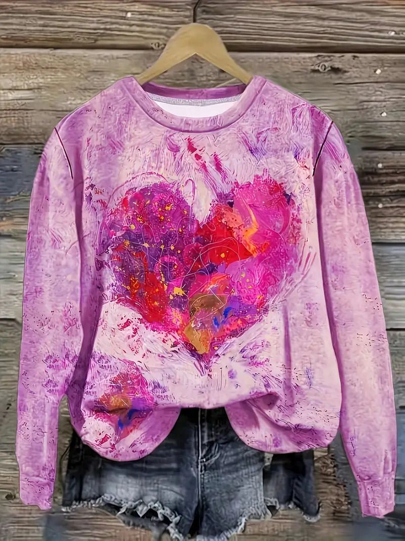 Felpa girocollo a maniche lunghe, versatile, casual e alla moda, per San Valentino, 2024, ME1_voghion.com