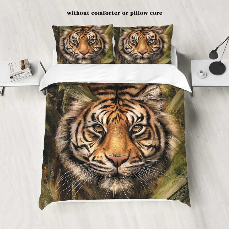 Tigre, leopardo, animale 3D stampa digitale camera da letto, dormitorio, hotel e pensione set da 3 pezzi, leggero, caldo e morbido set di biancheria da letto in peluche corto_voghion.com