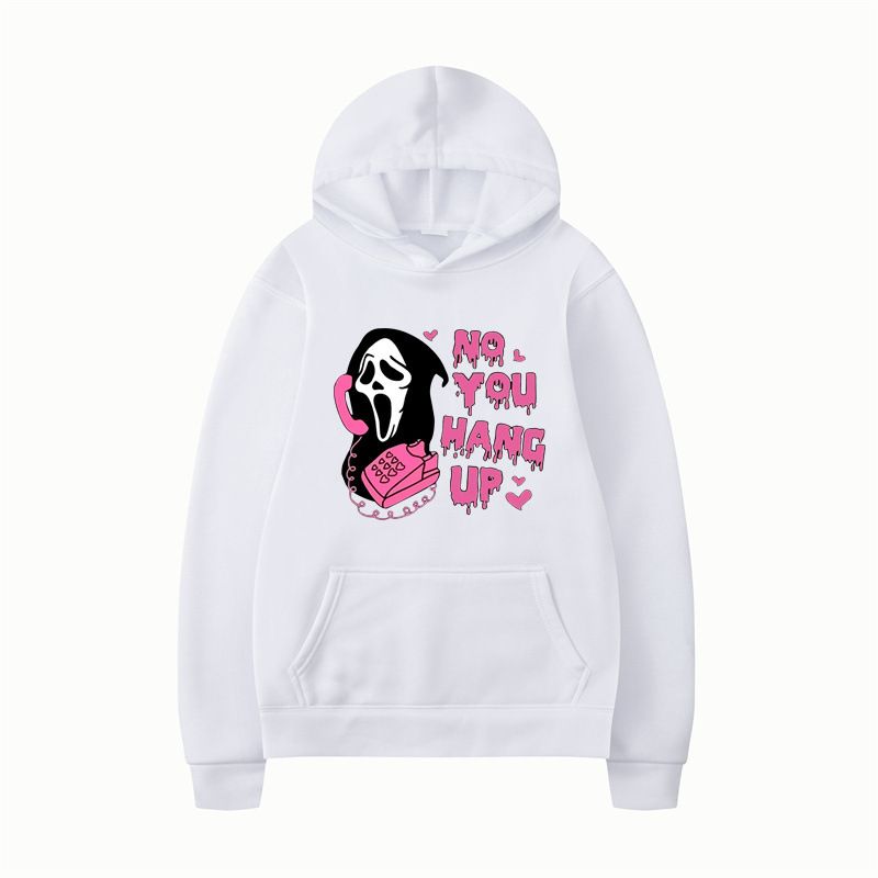 Felpa con cappuccio di Halloween "No You Hang Up", stampa colorata, manica lunga, casual, ampia_voghion.com