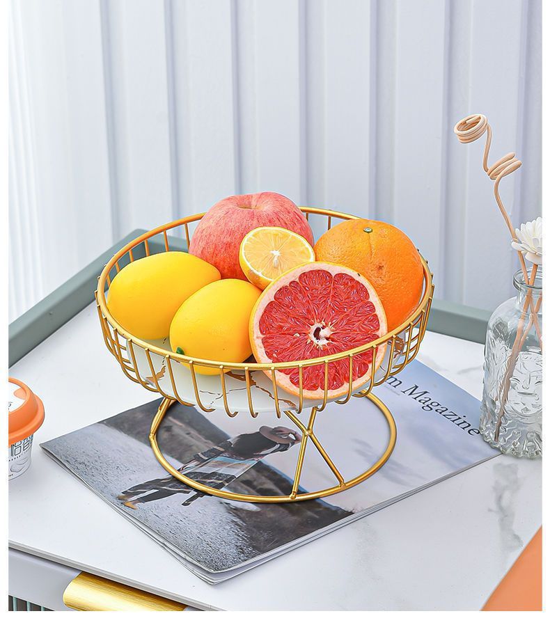 Cesto di frutta rotondo – Espositore in metallo e vetro in stile moderno cinese con strisce dorate – Dimensioni piccole e grandi_voghion.com