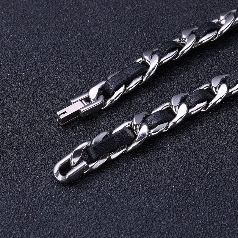 Herrenschmuck Trendy Hip Hop Style Geflochtenes Lederarmband aus Titanstahl Nischendesign High-End-Schmuck_voghion.com