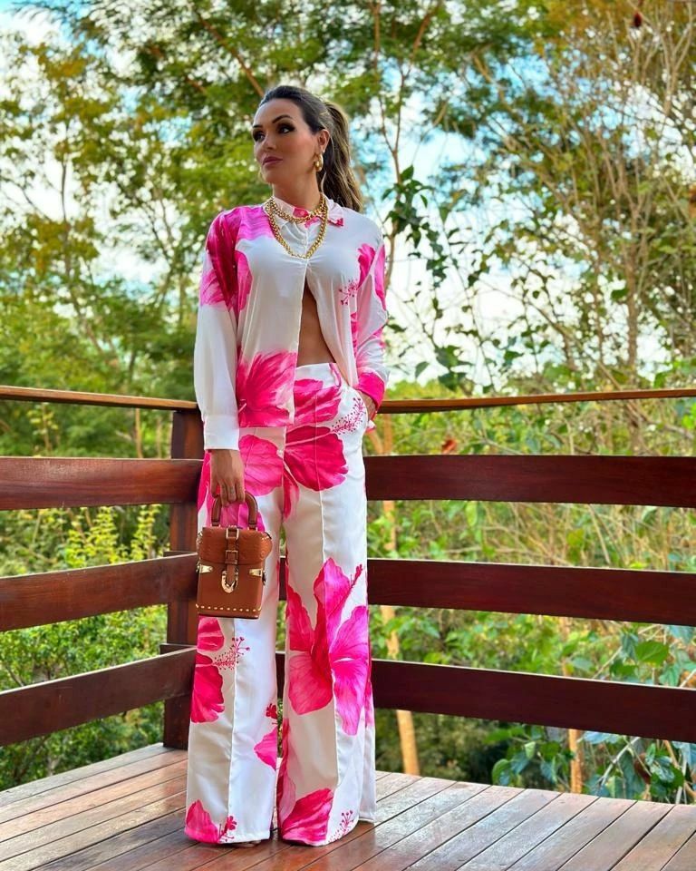 Completo due pezzi da donna, casual, primaverile e autunnale, con camicia a maniche lunghe e pantaloni_voghion.com