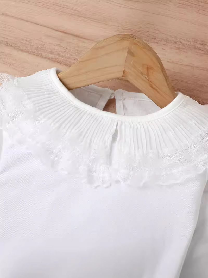 Mutter & Kinder Kinderkleidung Mädchen Einfarbiger Pullover Langarmoberteil Denim Offene Tasche Faltenrock Multi Schnalle Gürtelanzug_voghion.com